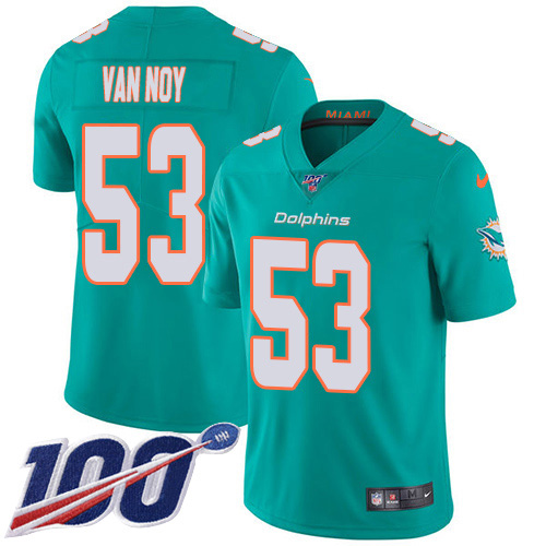 Miami Dolphins #53 Kyle Van Noy Aqua Green Team Color Men Stitched NFL 100th Season Vapor Untouchable Limited Jersey